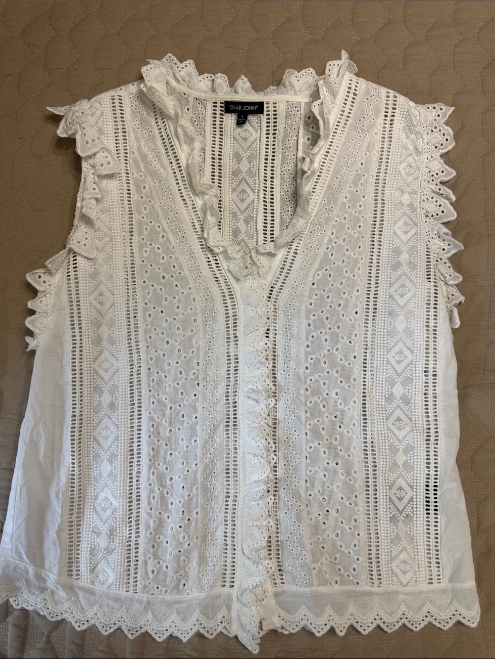 Dear John White Eyelet Lace Flutter Sleeve Camisole